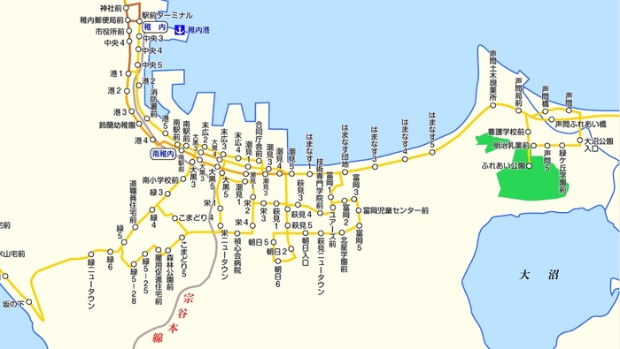 宗谷バス路線図 ※PC用ソフトウェア「駅すぱあと」の表示イメージ（一部抜粋）