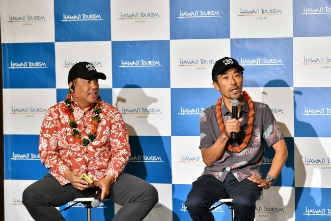左：ジョージ・カム氏、右：プロサーファー 脇田貴之氏