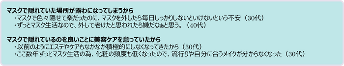 人に顔を見られる機会が増えていくことに関して、美容の面で不安や焦りを感じる理由