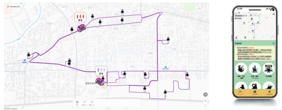 デジタルマップ内の車両位置情報と混雑情報配信の様子
