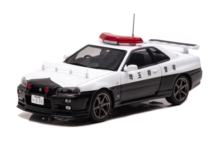 RAI'S 1/43 日産 スカイライン GT-R (BNR34) 2001 埼玉県警察高速道路交通警察隊車両(953):左前