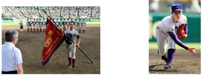 【左】3代目優勝旗を受け取る大阪桐蔭・中川主将【右】準優勝の金足農業・吉田選手 ※写真提供:朝日新聞社