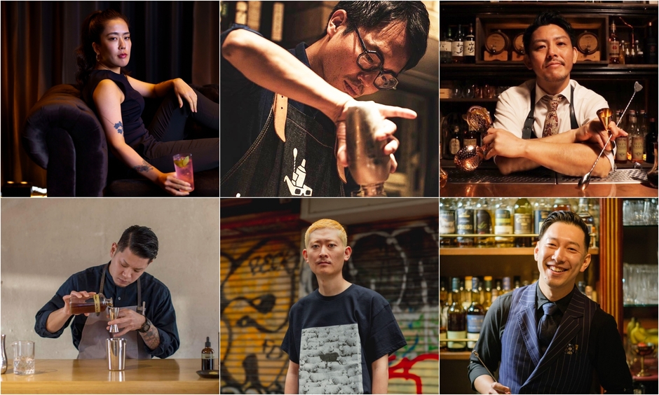 (左上から) 村田 和香菜さん (The Tokyo EDITION Toranomon / Gold Bar), 藤井 隆さん (CRAFTROOM), 山本 圭介さん (Rat International), (左下から) 堺部 雄介さん, 水口 拓也さん (THE MUSIC BAR -CAVE SHIBUYA-), 長尾 和明さん (BAR LIBRE 池袋)