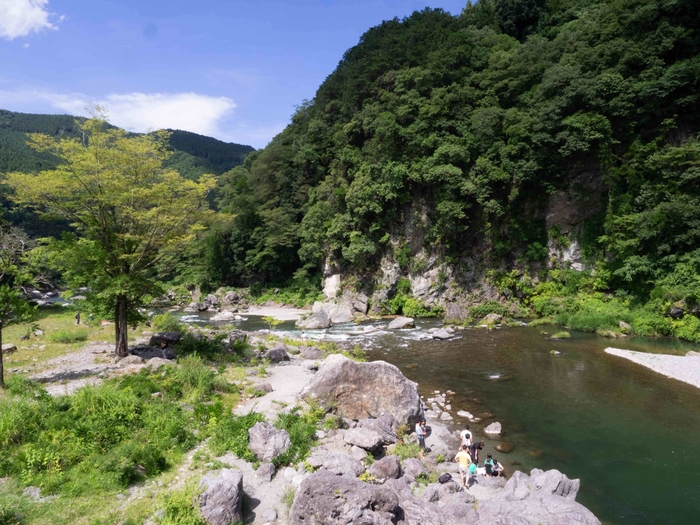 雄大な多摩川がお出迎え