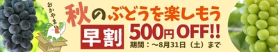 産地直送通販サイト「ＪＡタウン」ショップの「おいしいおかやま」で「秋のぶどうを楽しもう！早割キャンペーン！」を開催中！