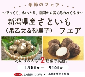 ～ほっくり、ねっとり。雪国から届く冬のぬくもり～ 全農直営飲食店舗で「新潟県産さといもフェア」を １月８日（木）～１６日（金）に開催