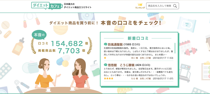 ダイエット商品の口コミサイト「ダイエットカフェ」PC TOPページ