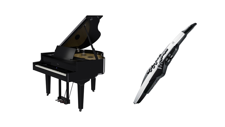 当日演奏する製品の一例　デジタル・グランドピアノ「GP-9」(左)、電子管楽器「エアロフォン AE-20」(右)