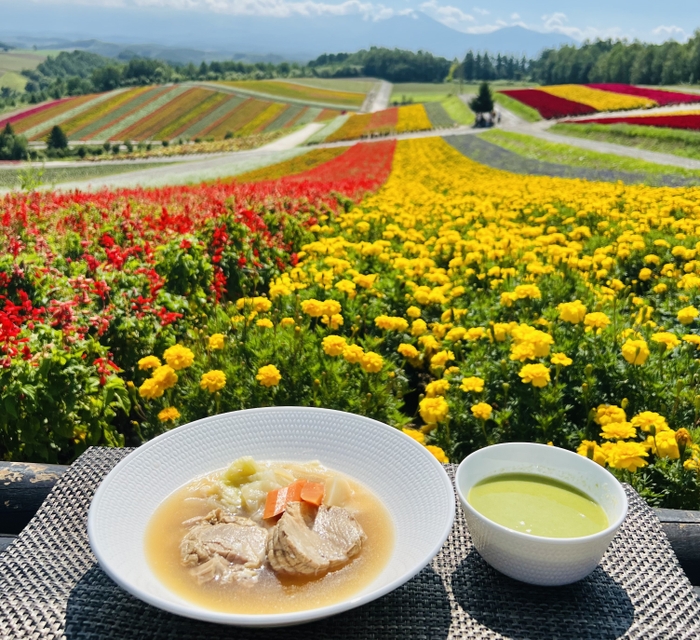 美瑛の花畑とメニュー　※イメージです