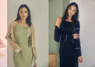 プリーツメロウキャミソールワンピース THE PLEATS MELLOW CAMISOLE DRESS ¥14,300(税込)BLACK/PISTACHIO プリーツメロウカーディガン THE PLEATS MELLOW CARDIGAN ¥ 13,200(税込)BLACK/BEIGE FREEサイズ
