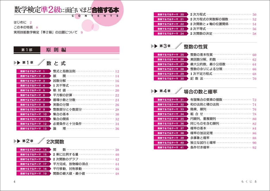 『数学検定準2級に面白いほど合格する本』もくじ1