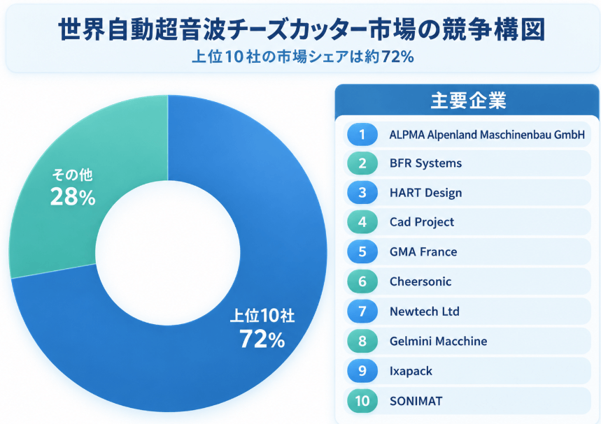 上記のグラフ/データは、YHResearchのレポート「世界の自動超音波チーズカッター市場調査レポート2026-2032」から引用したものであり、ランキングは2025年のデータに基づいています。最新の数値については、弊社による最新の調査データをご参照ください。