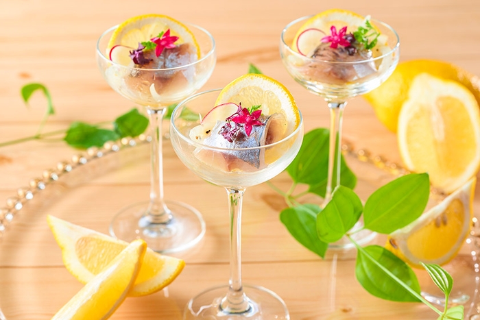 こちらも鯵を使ったメニュー。伊豆産レモンとの酸味がお食事のスタートにぴったり