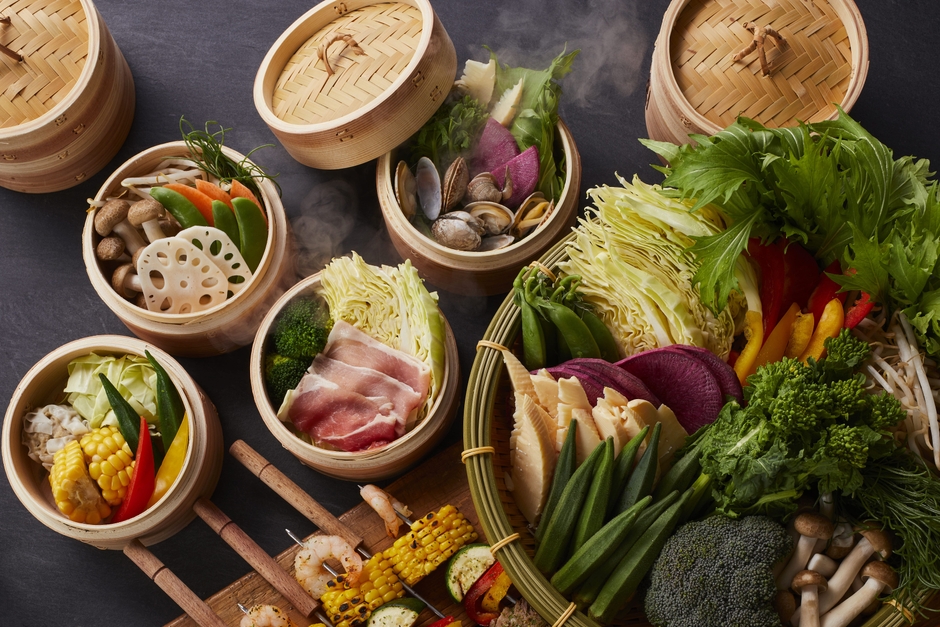 春野菜や点心などの食材からお好みで選べる人気のせいろ蒸し