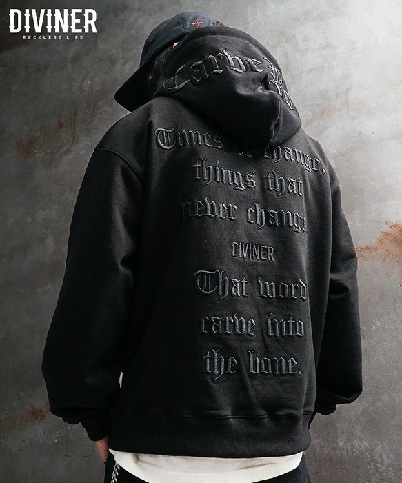 【BlackLetter】Rear Embroidery Zip Hoodie(ブラック)