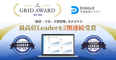 経営管理プラットフォーム「DIGGLE」が、ITreview Grid Award 2024 Winterにて、「経営・予実・予算管理」カテゴリで最高位の「Leader」を2期連続受賞