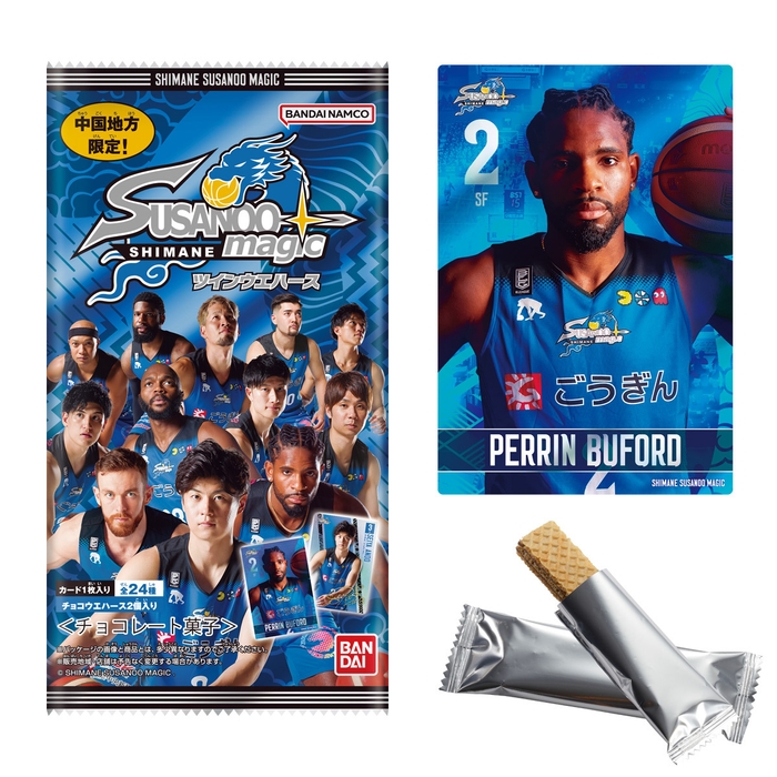 島根スサノオマジック ツインウエハース(左:パッケージ/右上:カード/右下:チョコウエハース)