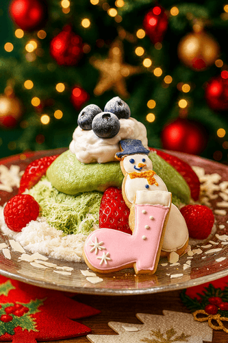 月替わりとなる粉雪のような食感のスノーシェイブ（ピスタチオとベリーのスノーシェイブ）