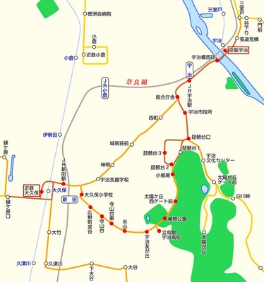 京都京阪バス路線図（抜粋）　PC表示例