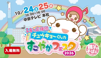入場無料！去年は約12,000人が来場した 「チュウキョ～くんのすこやかフェスタ」が今年も開催決定！ 今年はささしまライブの中京テレビ本社で初開催！