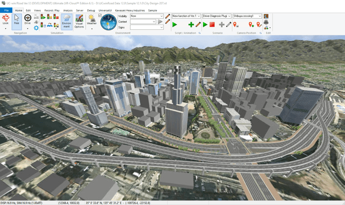 UC-win/Roadによる大規模3Dシミュレーション画面