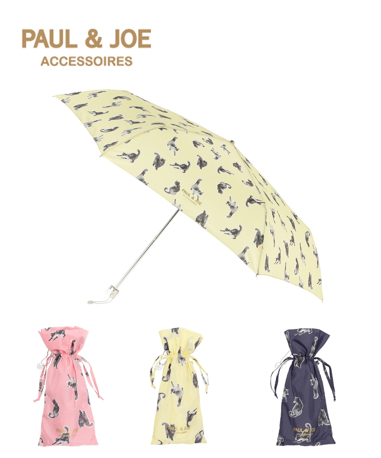 【雨傘】 ポール アンド ジョー アクセソワ （PAUL & JOE ACCESSOIRES） キャット猫 折りたたみ傘 きんちゃく袋3,850円(税込)21-113-10167-02