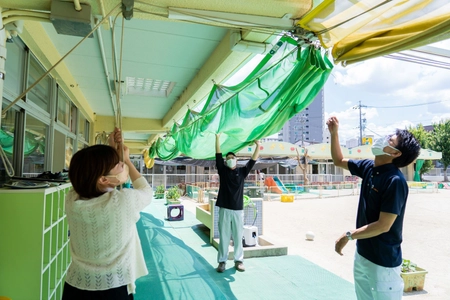 保育園の老朽化した日除けシェードを0円リフォーム　 「DIY大作戦in上飯田保育園」7月9日・10日の2日間実施