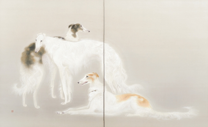 山口華楊「洋犬図」 1937年(昭和12)第1回新文展 東京国立近代美術館蔵