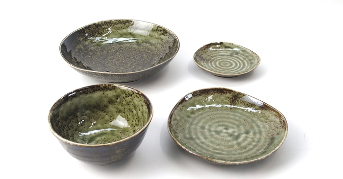 Re-食器 深緑(小丼・三角小皿・5寸皿・7寸深皿)