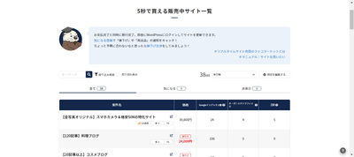 販売サイト一覧画面
