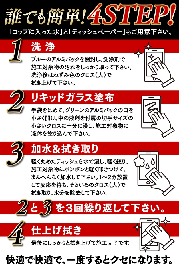 誰でも簡単4STEPでコーティングが可能です