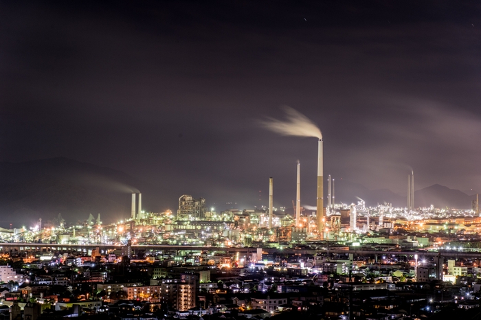 周南コンビナート企業が全点灯を行った周南工場夜景