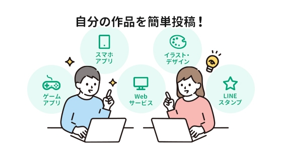 自分が制作したWebサービス、アプリ、イラストなどをPR