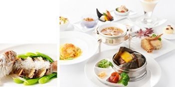 【左】鯛の姿蒸し 【右】敬老の日お祝いコース