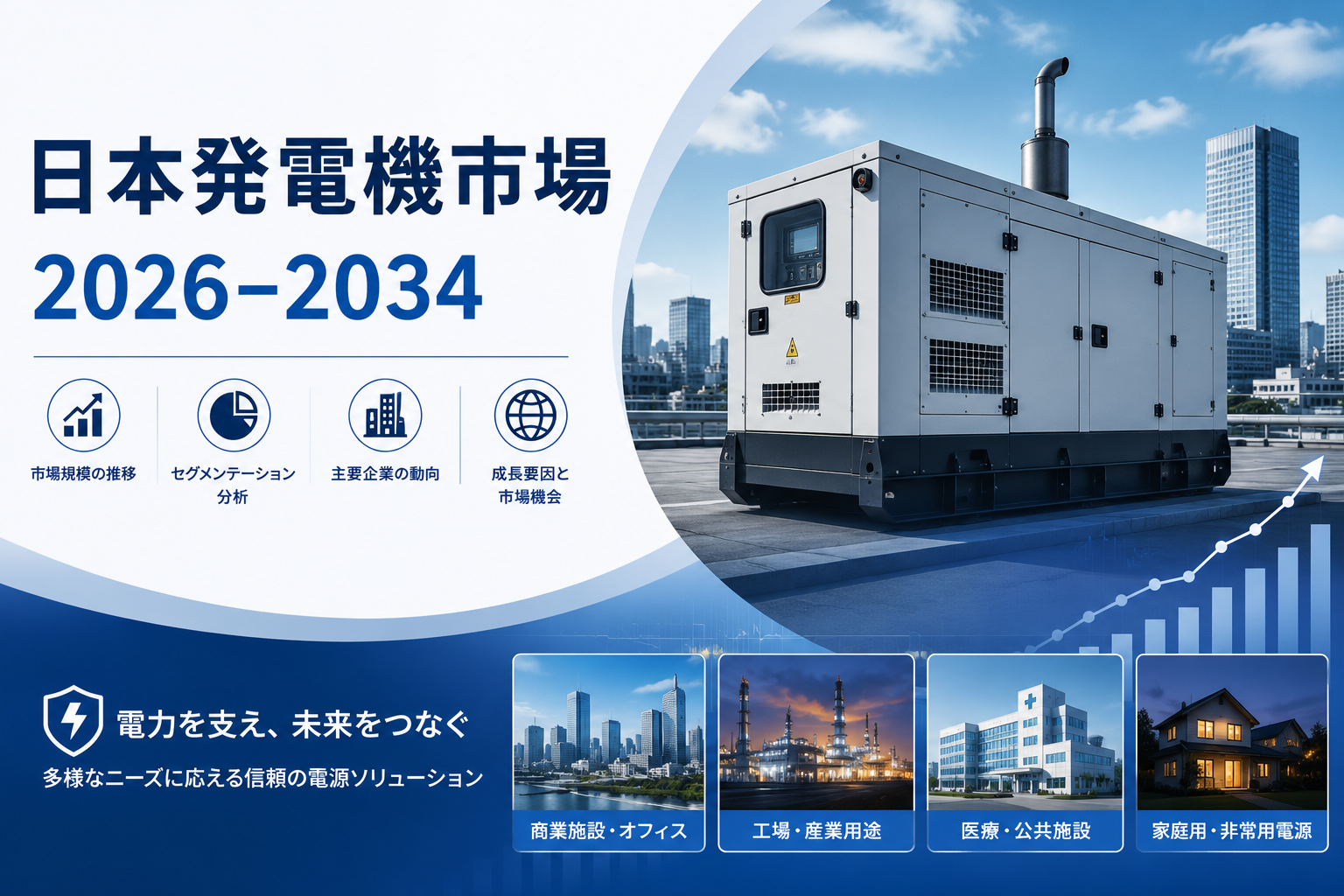 日本の発電機市場規模、2034年までに26億1,000万米ドルに到達へ：業界分析と予測