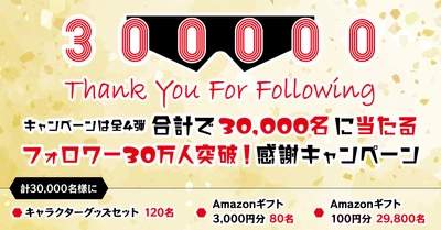 「バンプレストブランド」公式Twitterのフォロワー30万人突破！ 豪華プレゼントが合計で3万名に当たる感謝キャンペーン開催！