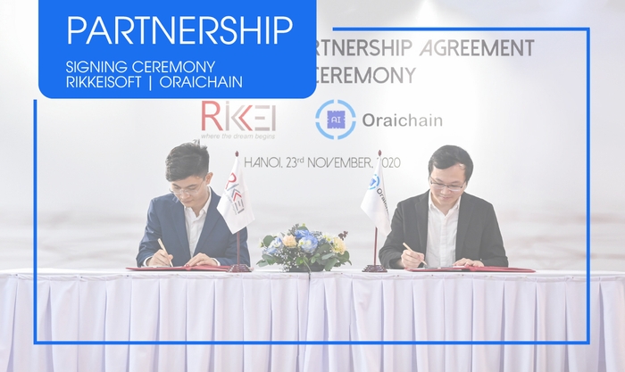 RikkeisoftのCEO Phan The Dung氏とOraichainのCEO Chung Dao氏=提携契約式(4)