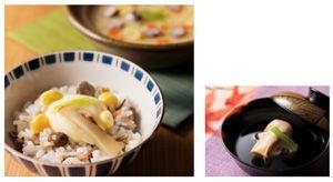 【左】松茸月見ご飯 【右】松茸のお吸い物