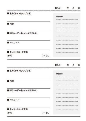 付録「パスワード整理ノート」中ページ