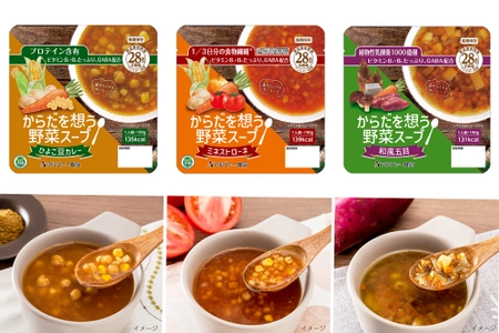 長期保存食『からだを想う野菜スープ』シリーズ新発売　 ～避難時に不足しがちな栄養素や、 健康問題を軽減する成分をプラス～