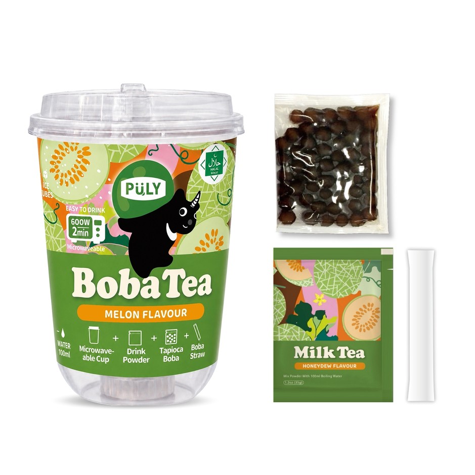【写真】プーリータピオカドリンク（Boba Tea）メロン味セット。