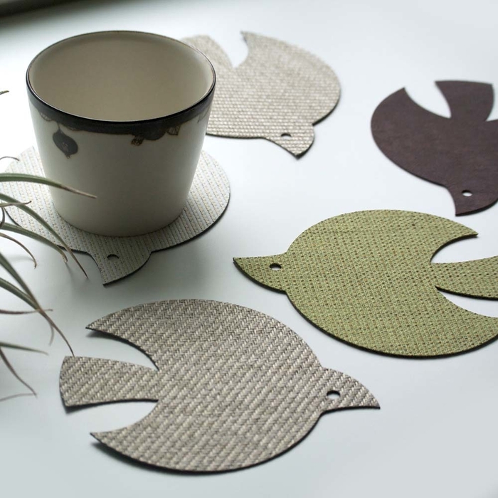 トリのデザインの北欧風ファブリックコースター 4