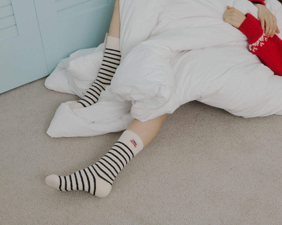 コージーストライプソックス（アイボリー）