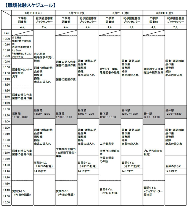 職場体験スケジュール