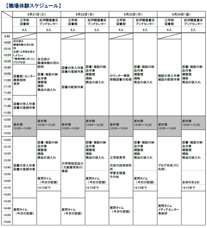職場体験スケジュール
