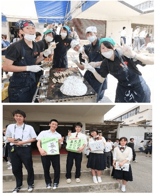 （上）昨年度近梅祭模擬店　（下）昨年度高校生徒会の募金活動