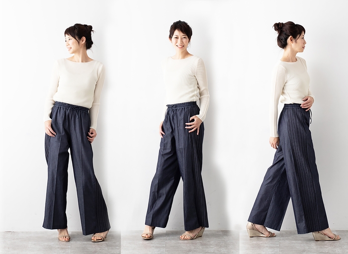 「綿100% 洗っても取れないプリーツ!」ワイドパンツ