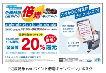 ― 近鉄グループ「さぁ　はじめよう、」キャンペーン 特別企画― 「近鉄特急netポイント倍増キャンペーン」を実施！ ～チケットレスサービス利用でポイント２０％を還元～