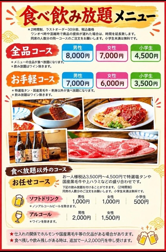 食べ放題メニュー