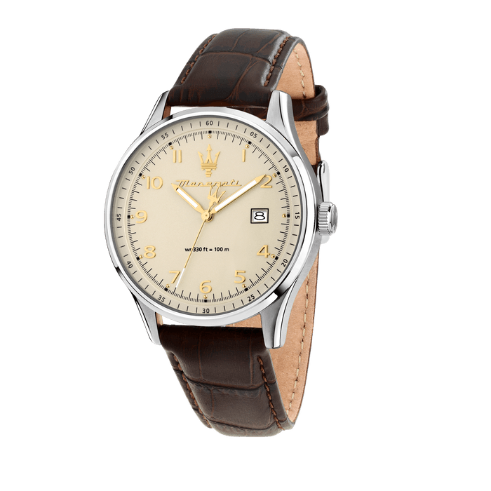 42MM 3H IVORY DIAL BROWN ST